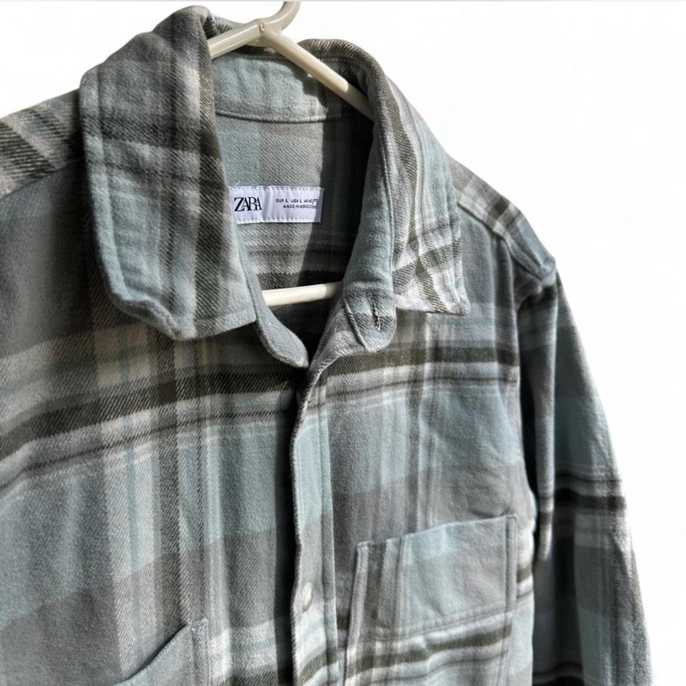 ZARA Plaid Flannel Shirt Jacket Men Large Fall Layers - Picture 3 of 6
